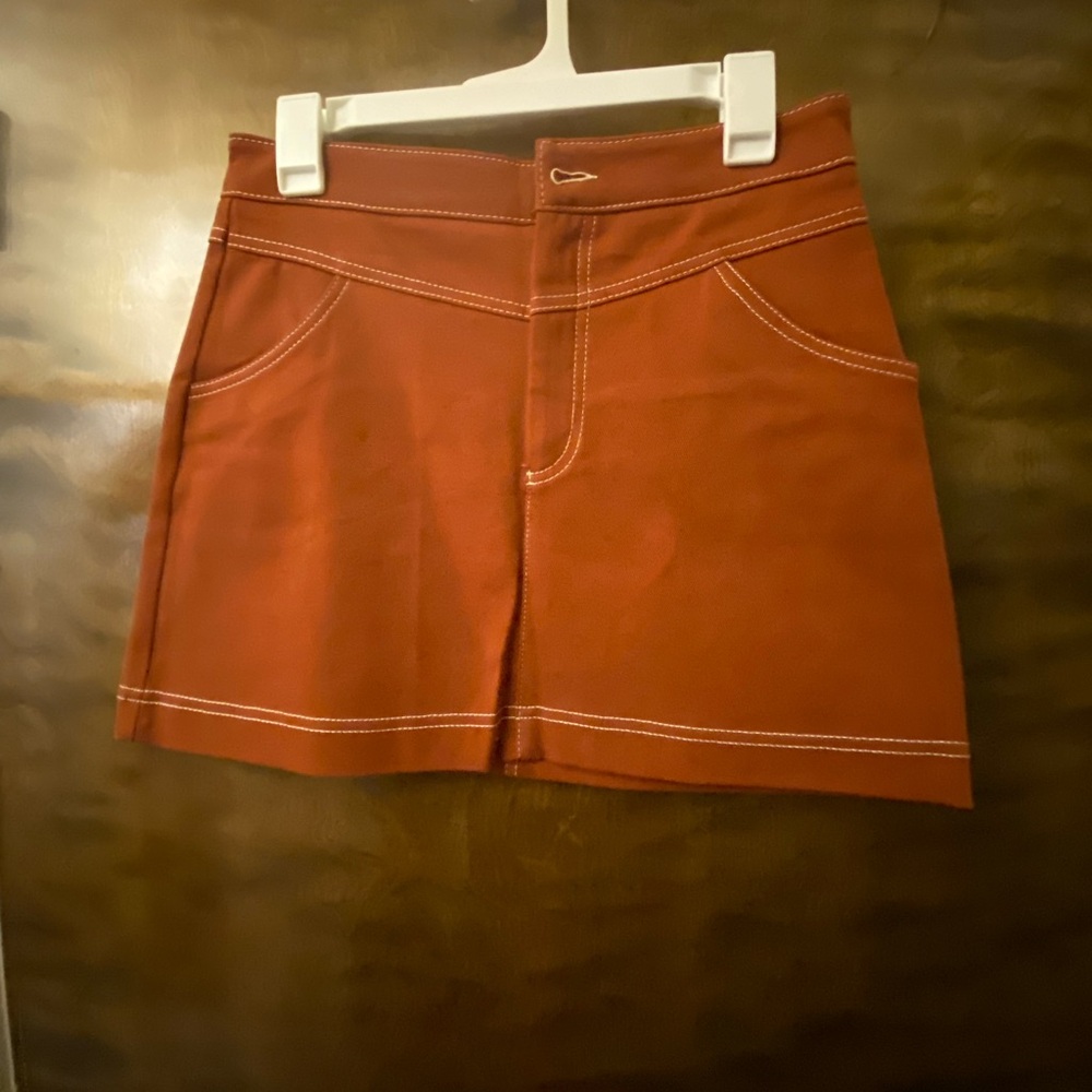 Zara Terracotta Skirt with Contrast Stitching